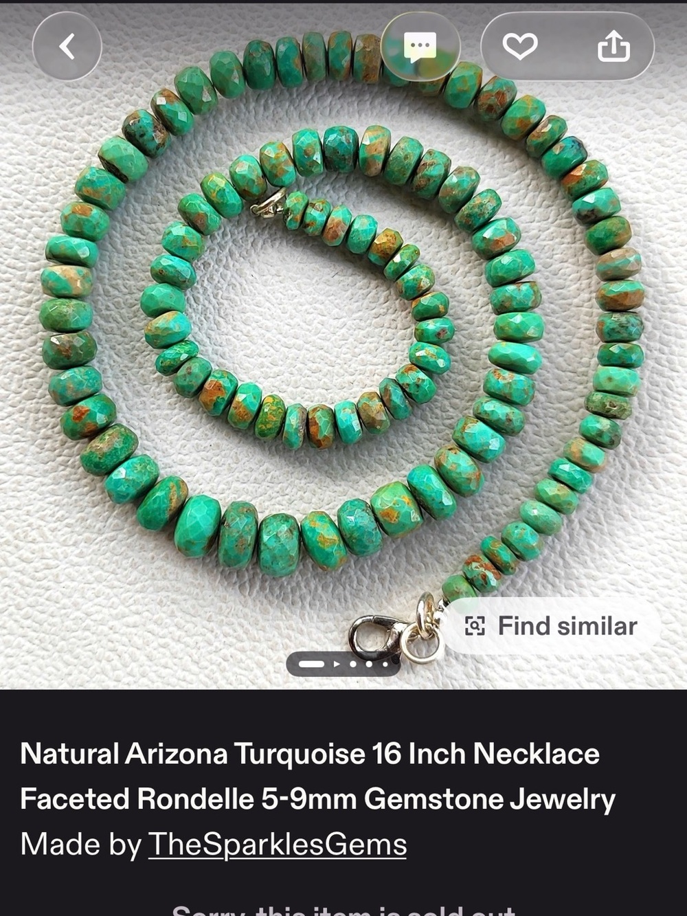Natural Arizona Turquoise Faceted Rondelle 16” Necklace, Green Turquoise